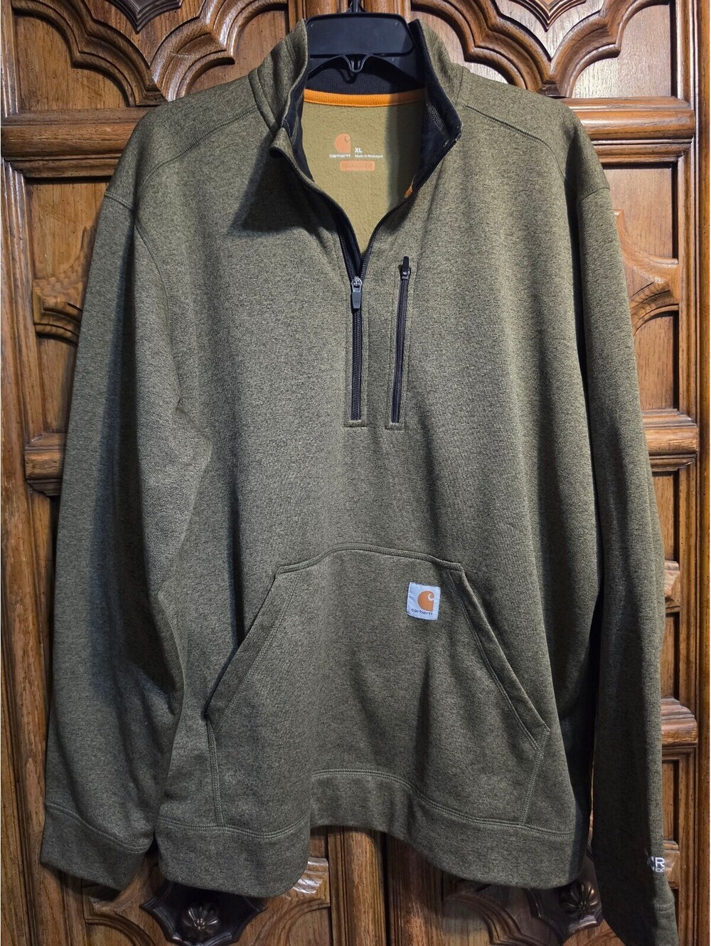 Carhartt Relaxed Fit Quarter-Zip Pullover – Heather Olive Green, Men's XL